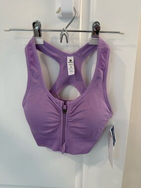 NWT sz medium 90 Degree By Reflex Front-Zip Lavender Racerback Sports Bra